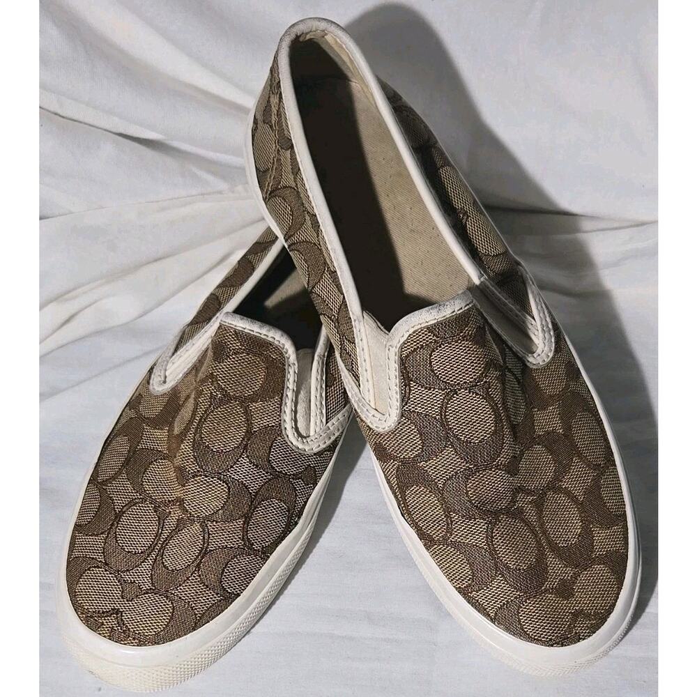 Coach Chrissy Slip On Shoes Signature Canvas Brown Beige Women Size 8